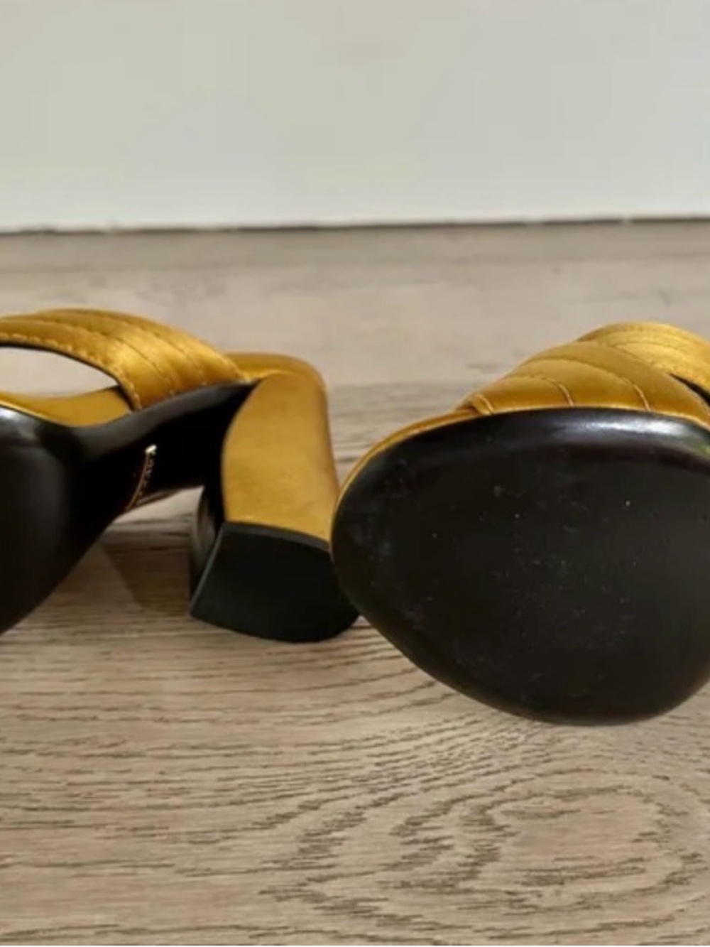 Gucci Gold Satin Block Heel Mule - Picture 4 of 6